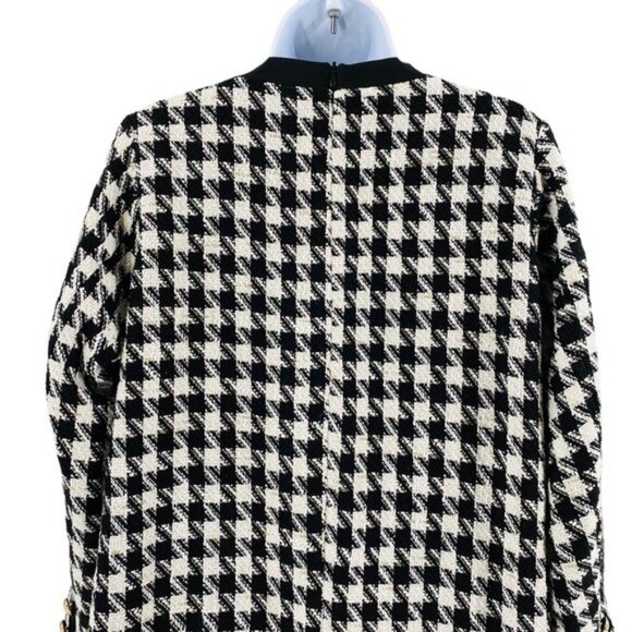 Pomander Place | NEW Coco Tweed Houndstooth Bow Mini Dress Black White Size XL - Picture 8 of 12